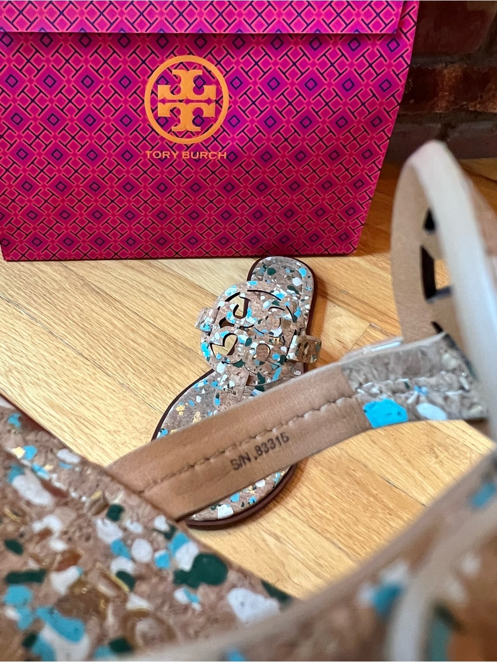 Tory Burch Blue Confetti Miller Welt Cork Sandals - Picture 9 of 12